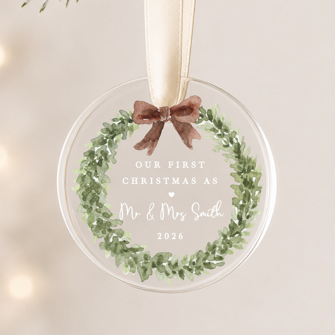 Personalised Wreath Our First Christmas Married Acrylic Christmas Bauble