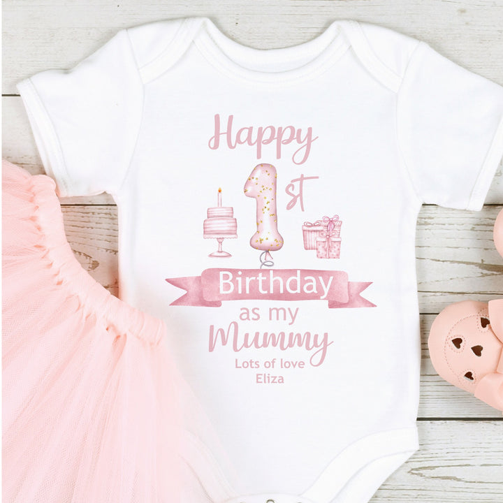 Happy 1st Birthday as My Mummy Pink Balloons Outfit (Babygrow | Vest)