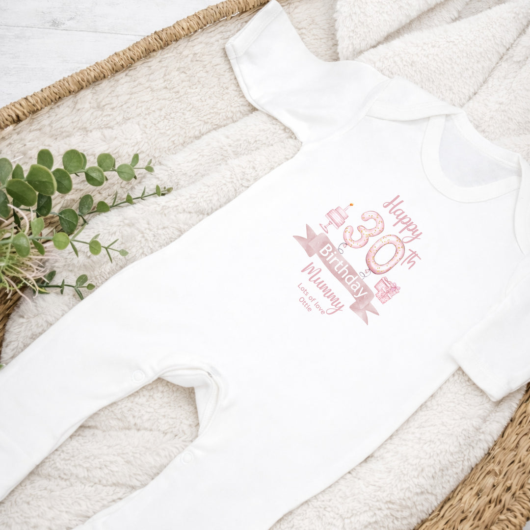Personalised Pink Balloons Happy 30th Birthday Mummy Baby Grow or Vest