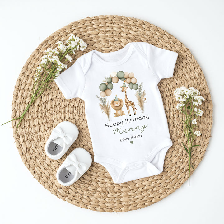 Personalised Jungle Party Happy Birthday Mummy Babygrow/Vest