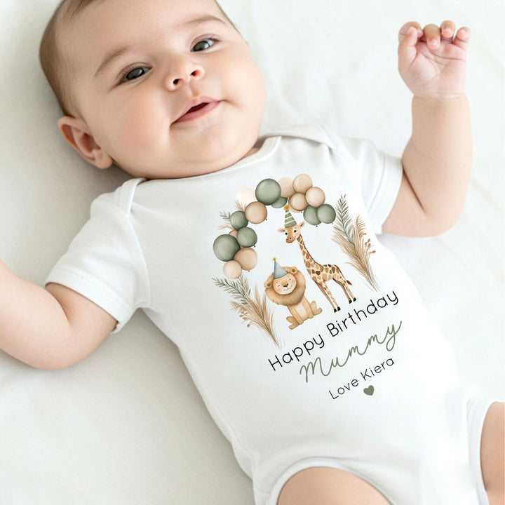 Personalised Jungle Party Happy Birthday Mummy Babygrow/Vest