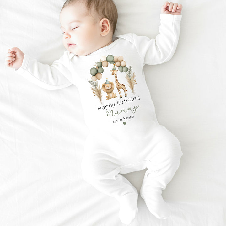 Personalised Jungle Party Happy Birthday Mummy Babygrow/Vest