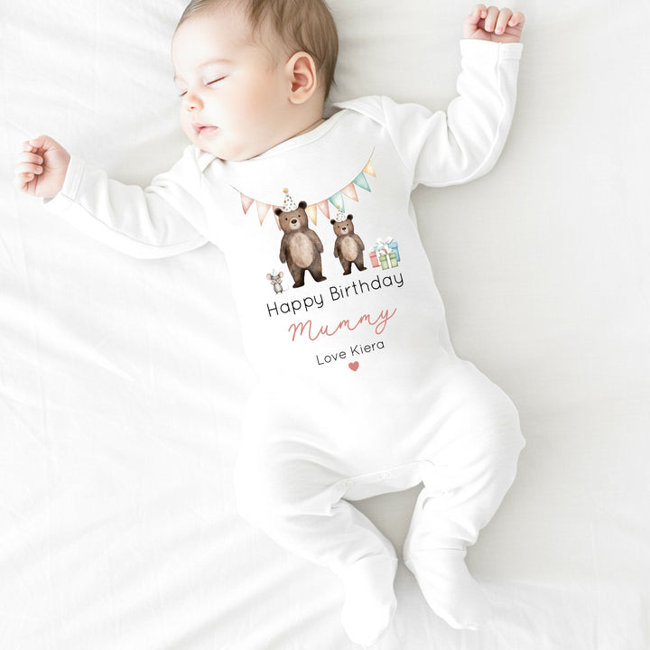 Personalised Red Bears Happy Birthday Mummy Babygrow/Vest