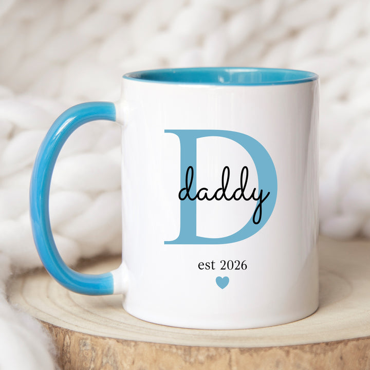 Personalised Promoted To Mummy &amp; Daddy Est Pink &amp; Blue Mug Set