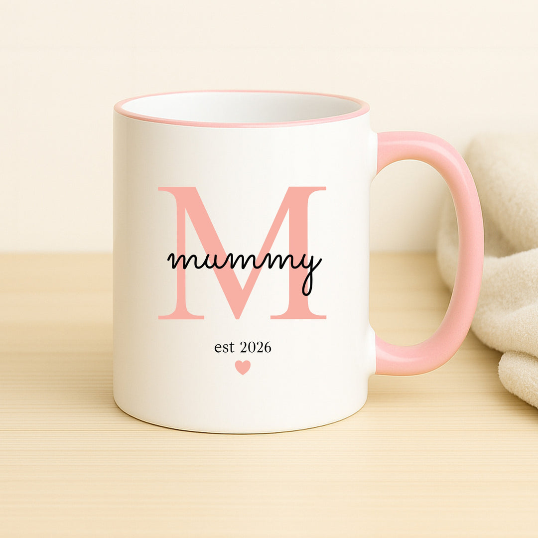 Personalised Promoted To Mummy &amp; Daddy Est Pink &amp; Blue Mug Set