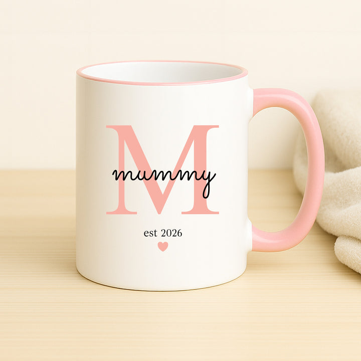 Personalised Promoted To Mummy &amp; Daddy Est Pink &amp; Blue Mug Set