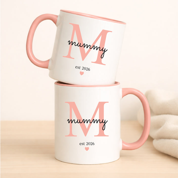 Personalised Promoted To Mummy &amp; Daddy Est Pink &amp; Blue Mug Set