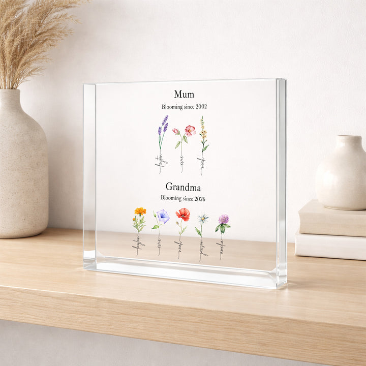 Personalised Flower Garden Mother's Day Acrylic Block