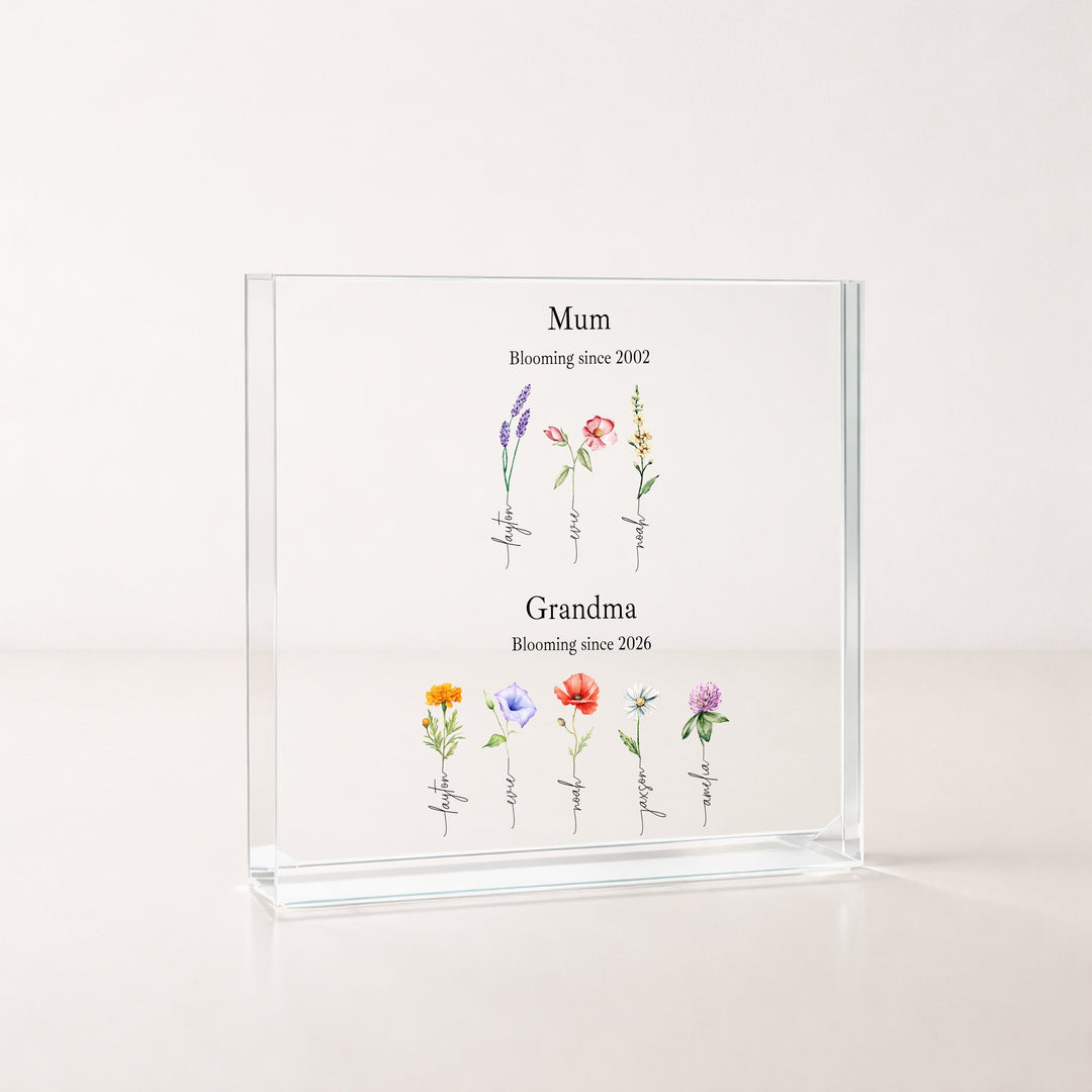 Personalised Flower Garden Mother's Day Acrylic Block