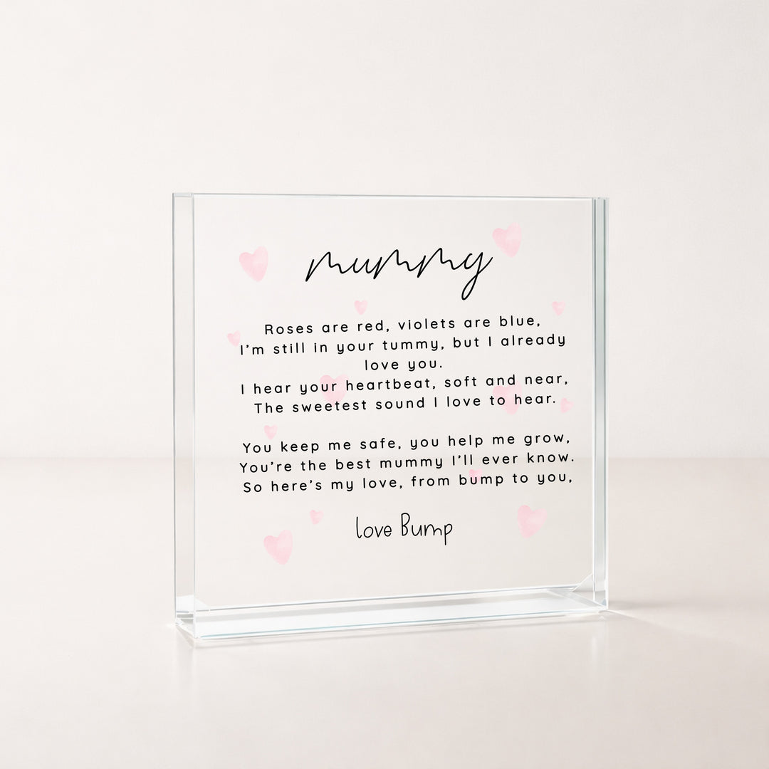 Our First Mother's Pink Heart Poem Day Love Bump Acrylic Block
