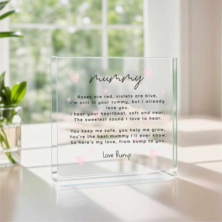 Our First Mother's Pink Heart Poem Day Love Bump Acrylic Block
