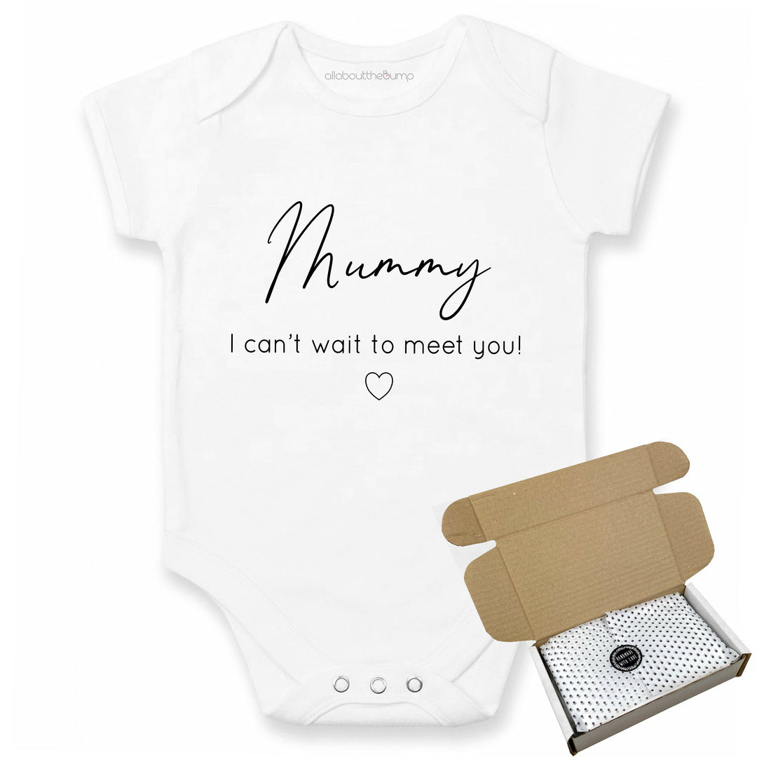 This baby announcement vest can be brought in a box lined with tissue paper