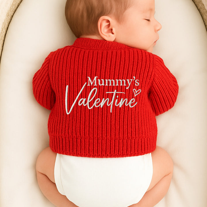 Embroidered Mummy's Valentine Knitted Cardigan