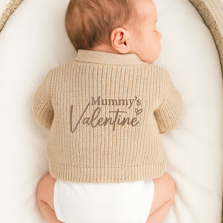 Embroidered Mummy's Valentine Knitted Cardigan