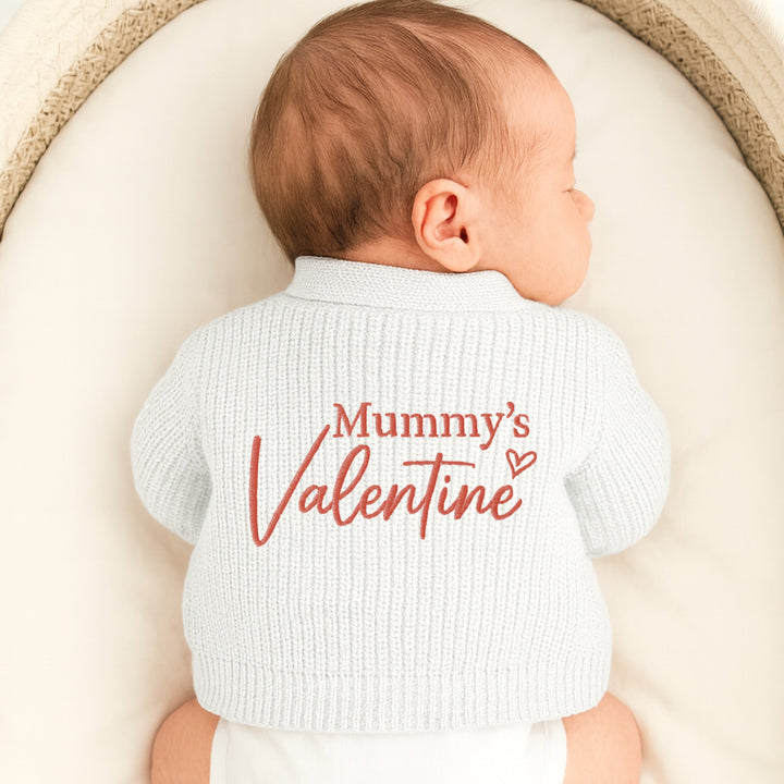 Embroidered Mummy's Valentine Knitted Cardigan