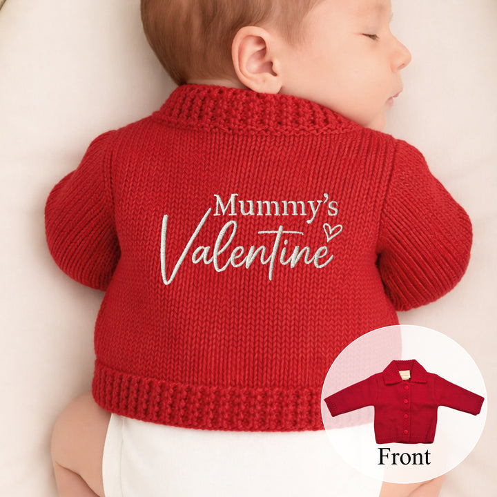 Embroidered Mummy's Valentine Knitted Cardigan