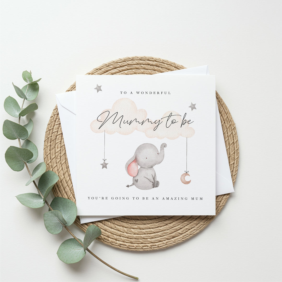 Grey Elephant Mummy to Be Baby Shower Card