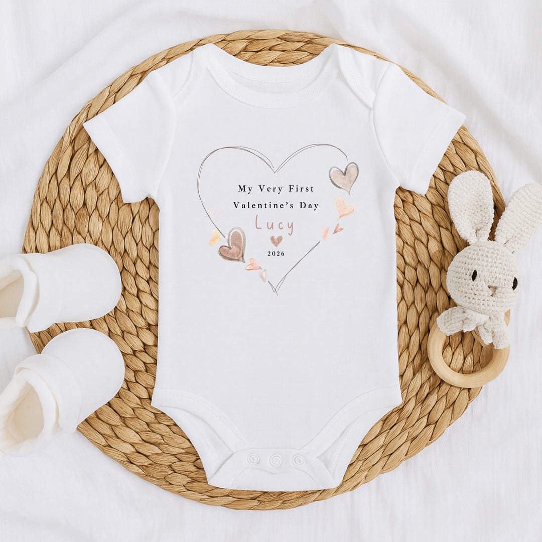 Personalised Heart My First Valentines Day Baby Grow, Vest or Bib
