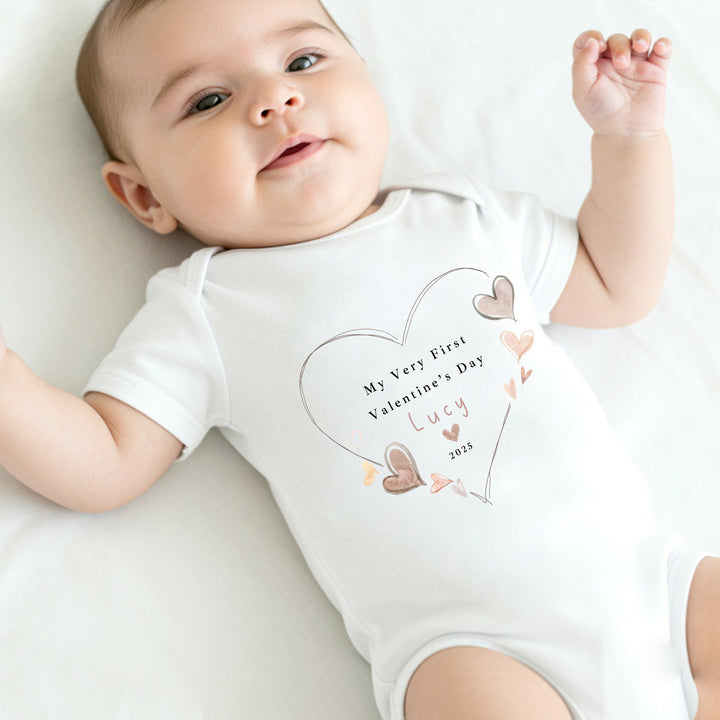Personalised Heart My First Valentines Day Baby Grow, Vest or Bib
