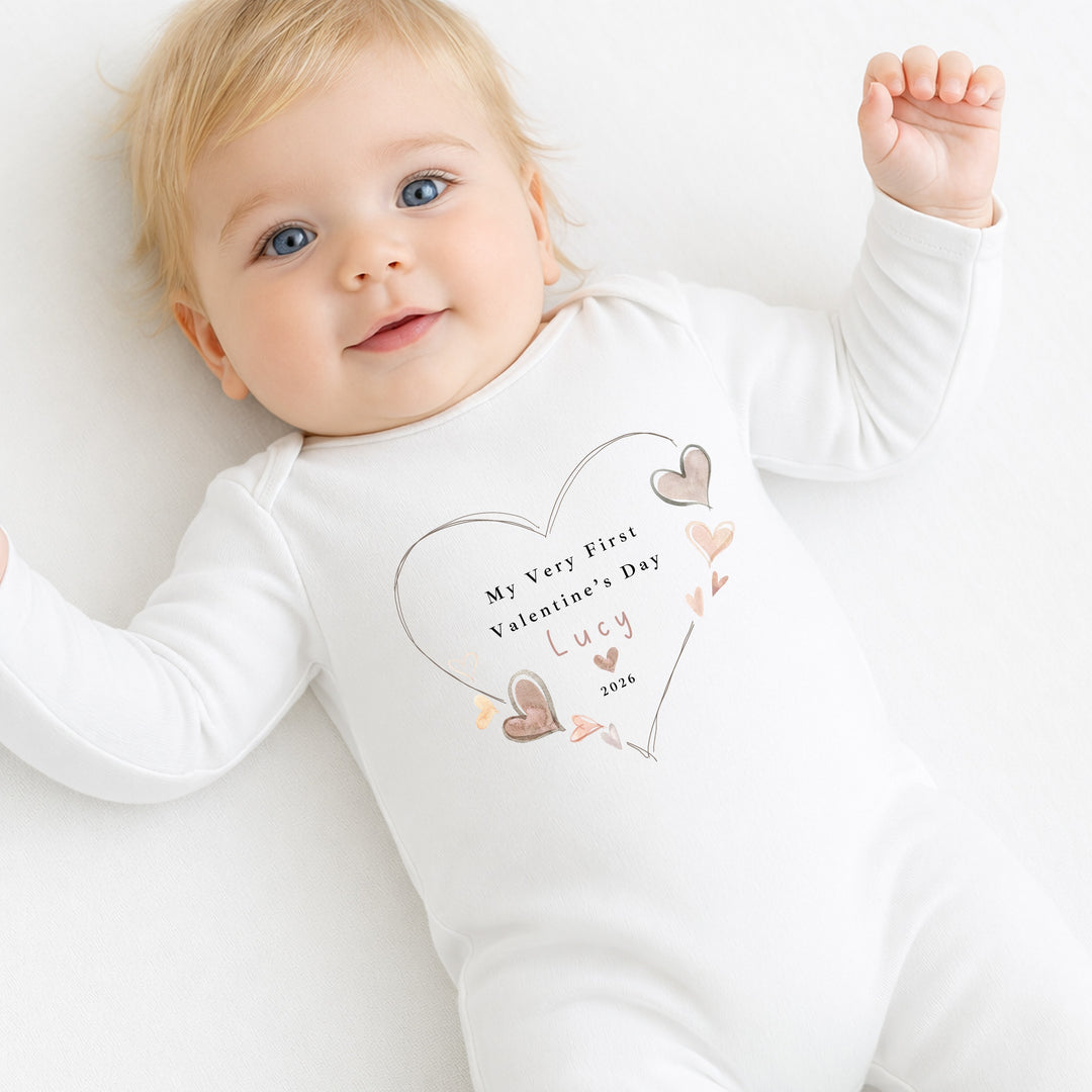 Personalised Heart My First Valentines Day Baby Grow, Vest or Bib