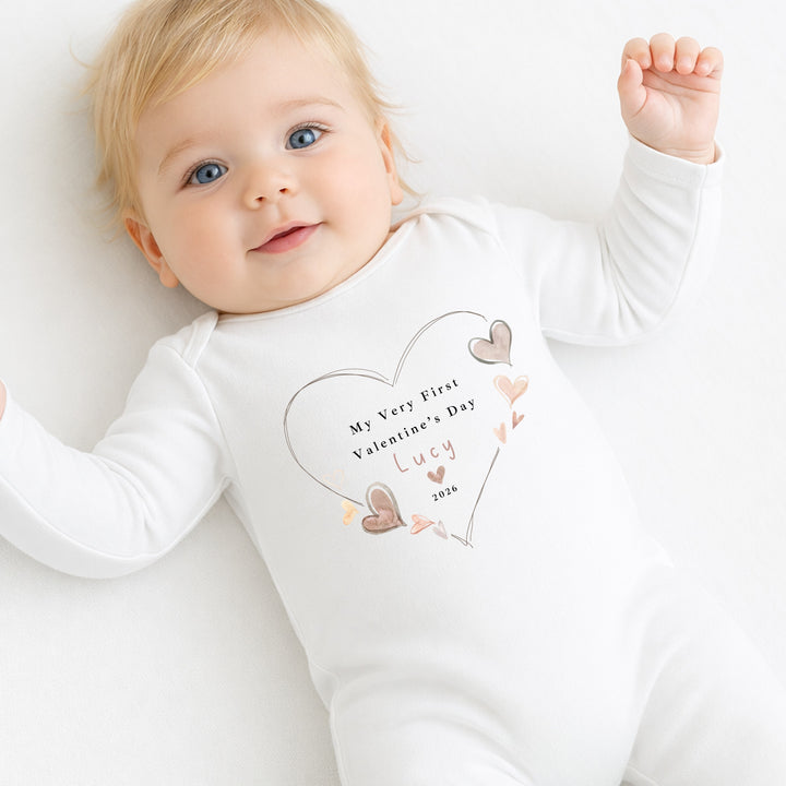 Personalised Heart My First Valentines Day Baby Grow, Vest or Bib