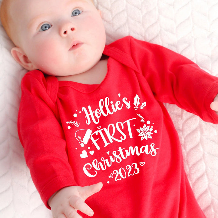 Personalised My First Christmas Red Babygrow