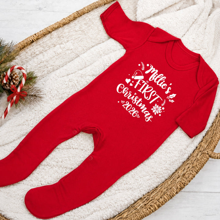 Personalised My First Christmas Red Baby Grow