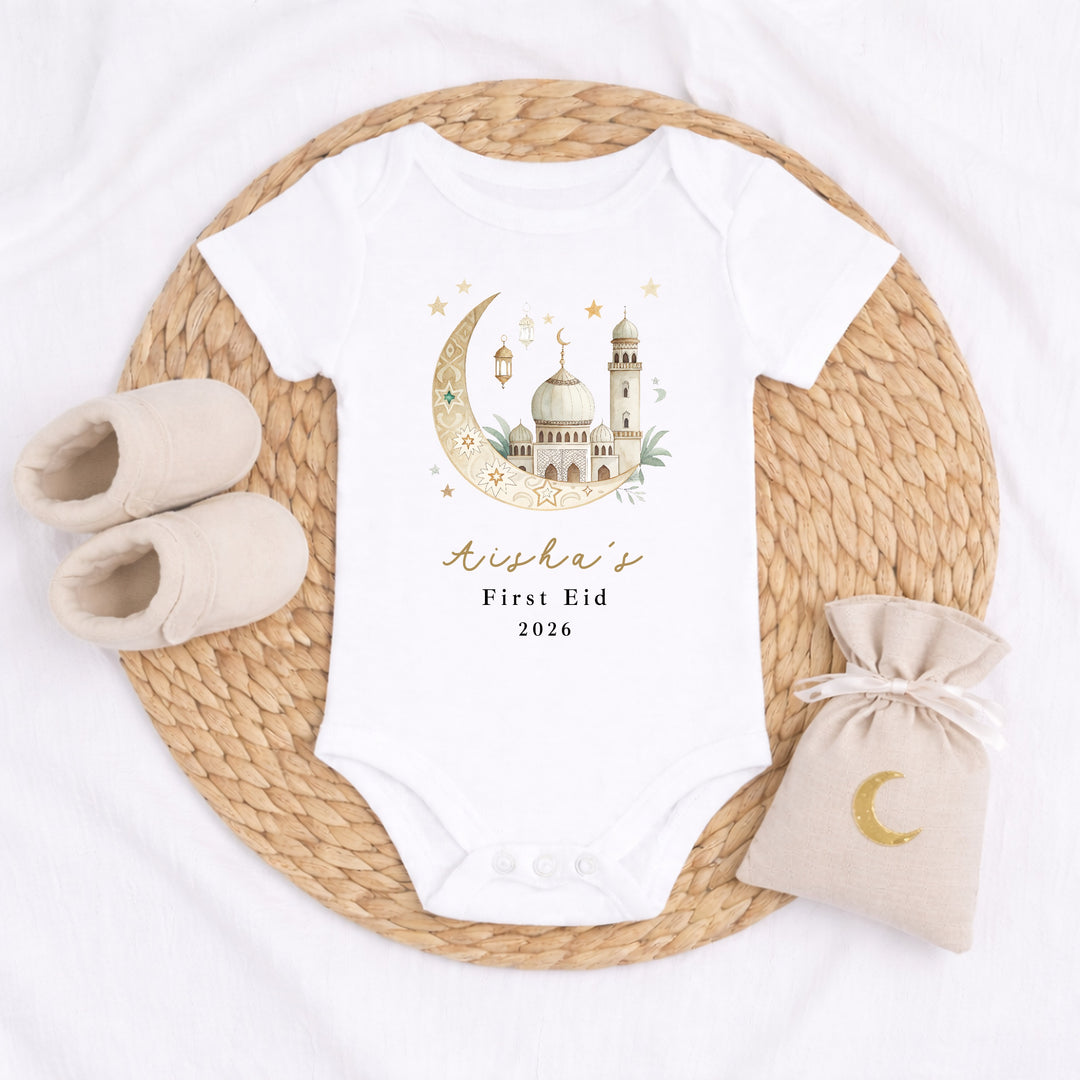 Personalised Gold Moon My First Eid Baby Grow, Vest or Bib
