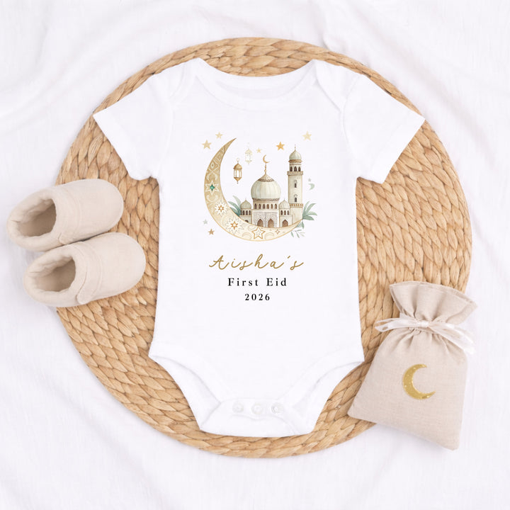 Personalised Gold Moon My First Eid Baby Grow, Vest or Bib