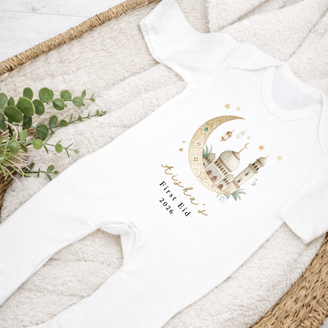 Personalised Gold Moon My First Eid Baby Grow, Vest or Bib