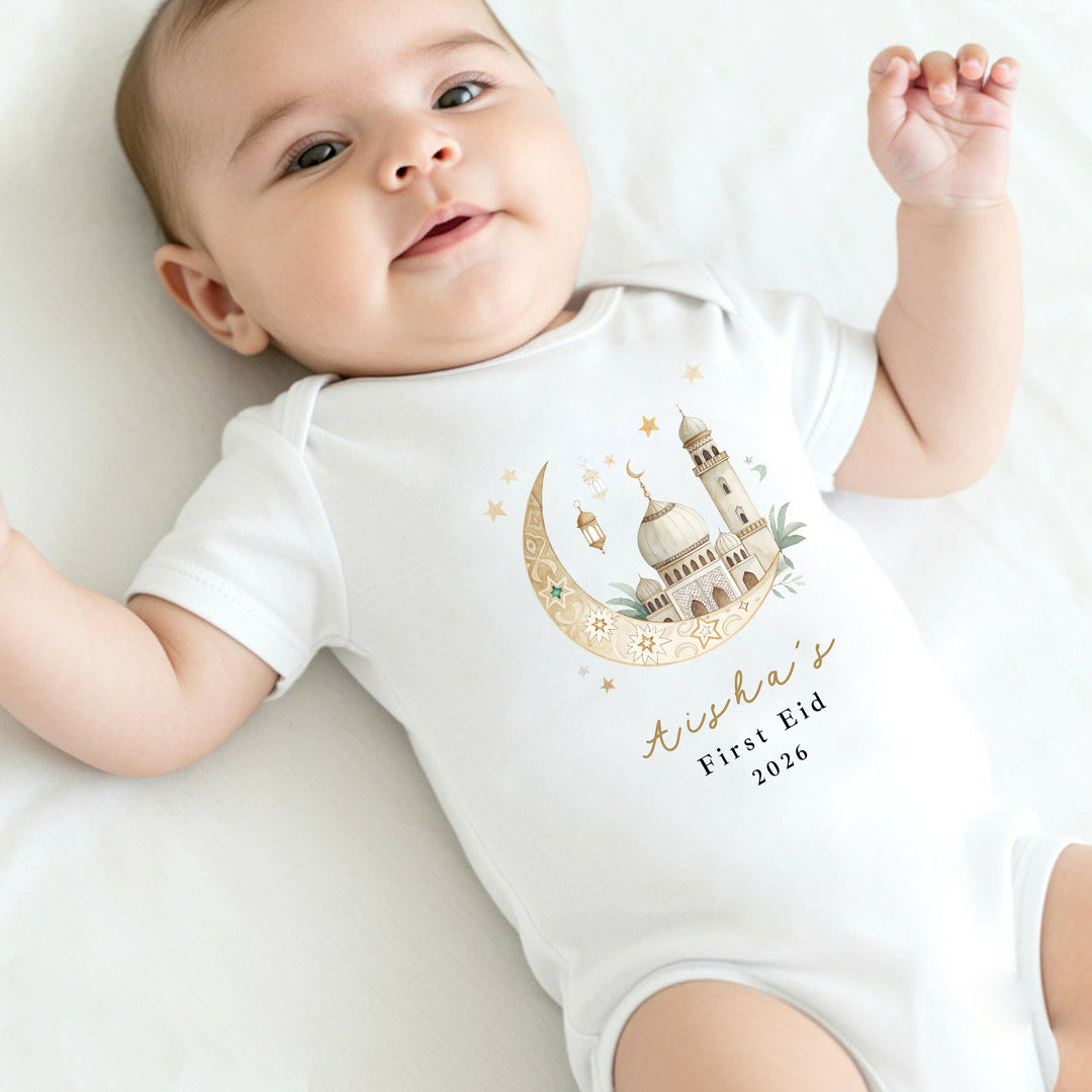 Personalised Gold Moon My First Eid Baby Grow, Vest or Bib