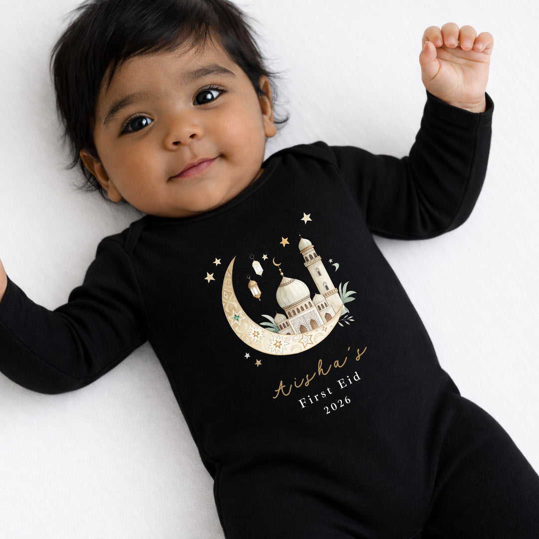 Personalised Gold Moon My First Eid Baby Grow, Vest or Bib