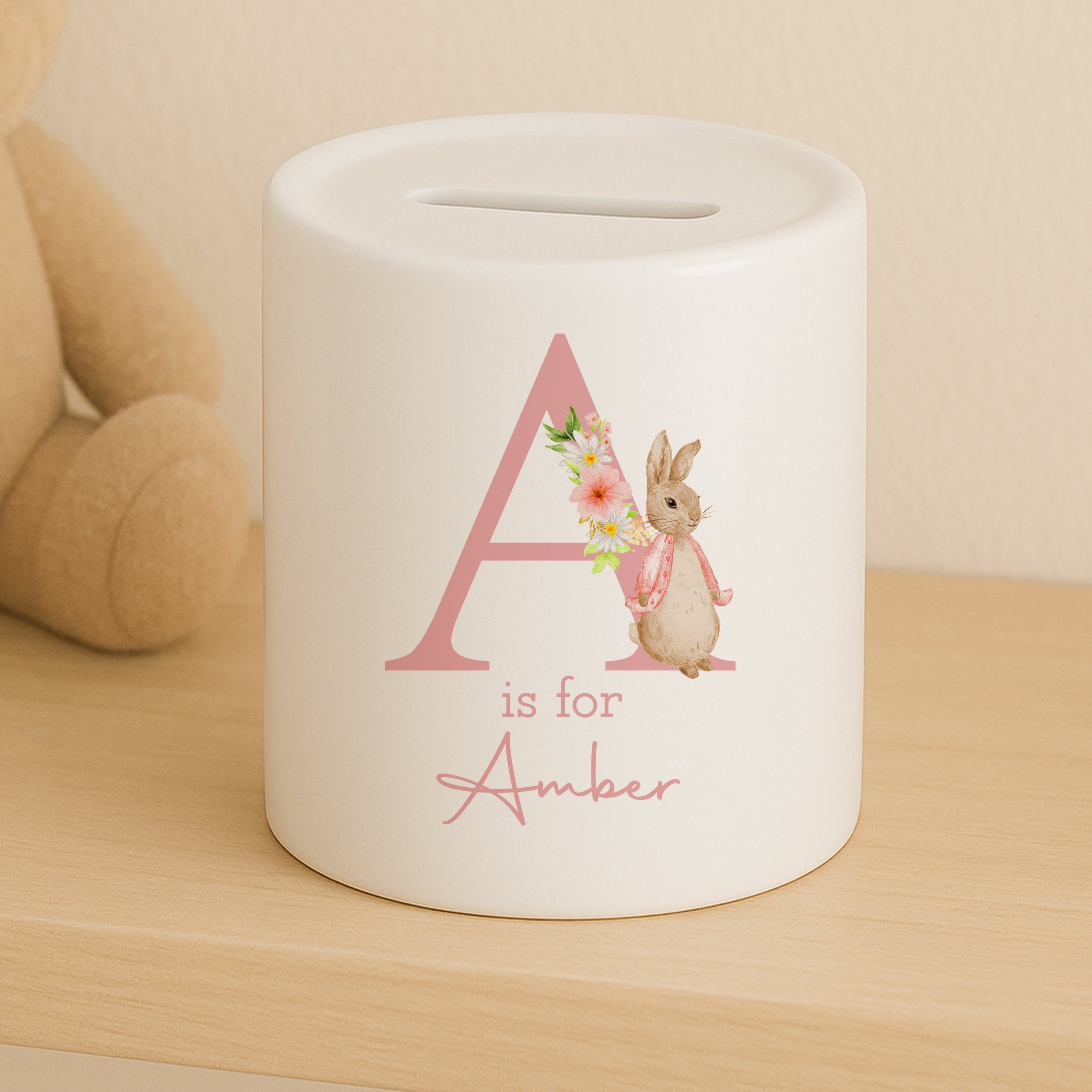 Sooty Rabbit Money Box Personalised Pink Rabbit Ceramic Money Box – allaboutthebump