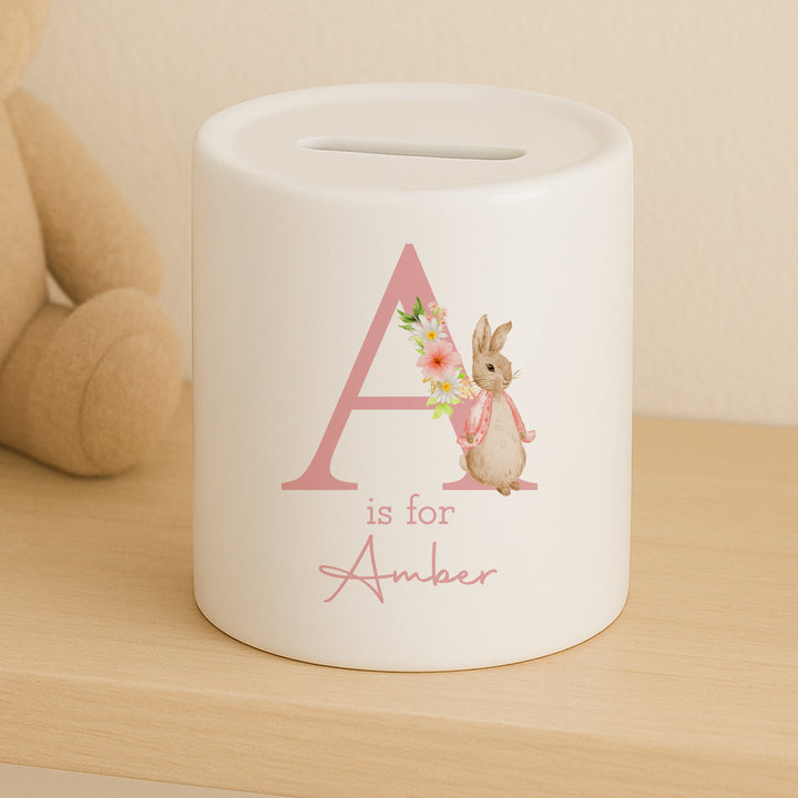 Personalised Pink Rabbit Ceramic Money Box