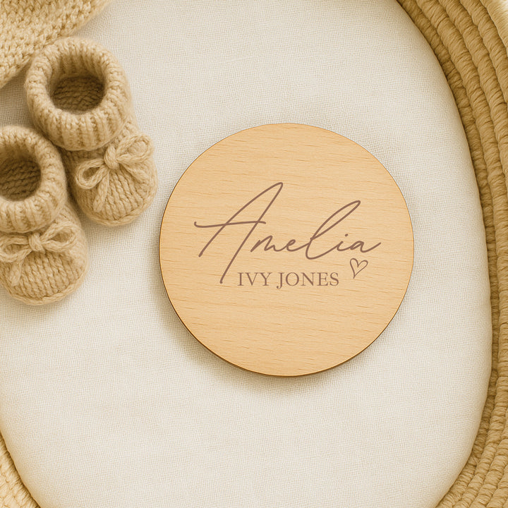Personalised Heart Wooden Announcement Plaque