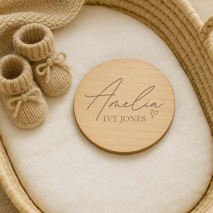 Personalised Heart Wooden Announcement Plaque