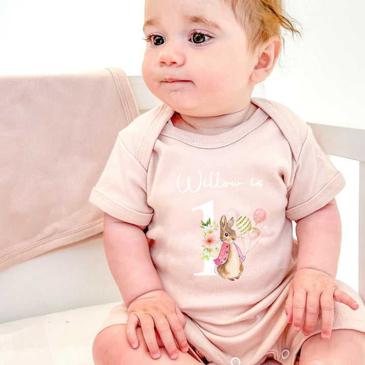 Personalised Birthday Pink Rabbit Romper/Vest