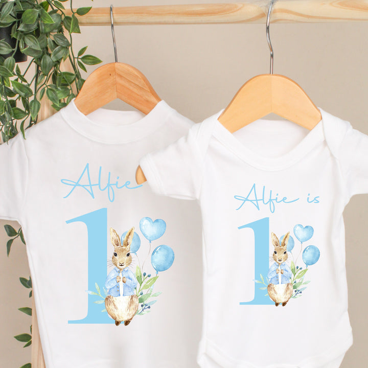 Personalised Birthday Blue Rabbit Baby Vest/T-shirt