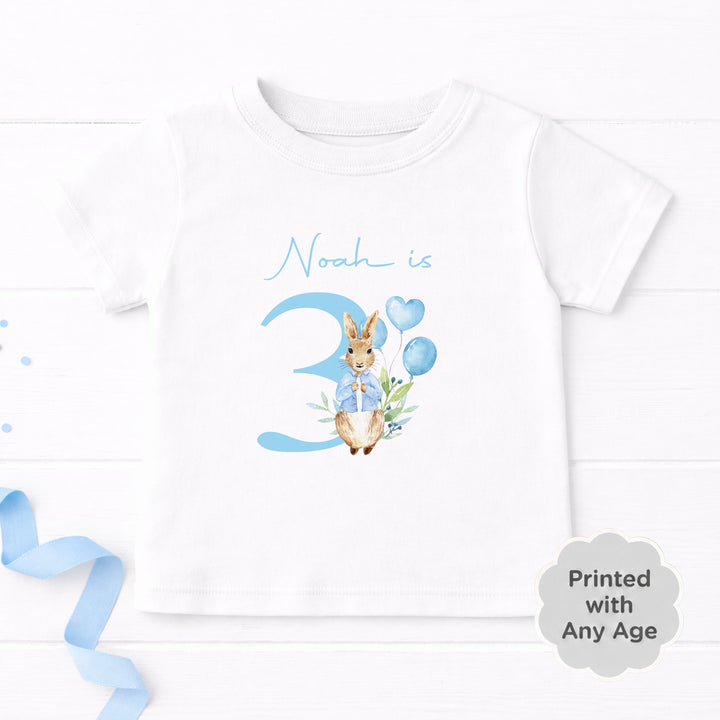 Personalised Blue Rabbit Any Age Birthday T-shirt
