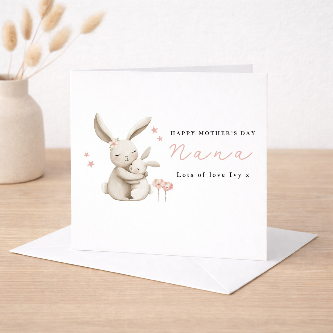 Personalised Pink Bunny Happy Mother's Day Nana Card