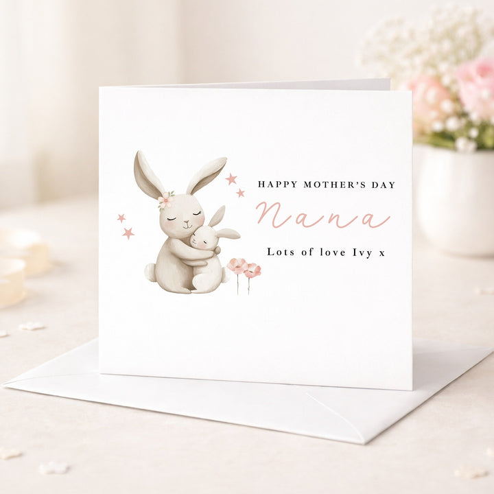 Personalised Pink Bunny Happy Mother's Day Nana Card