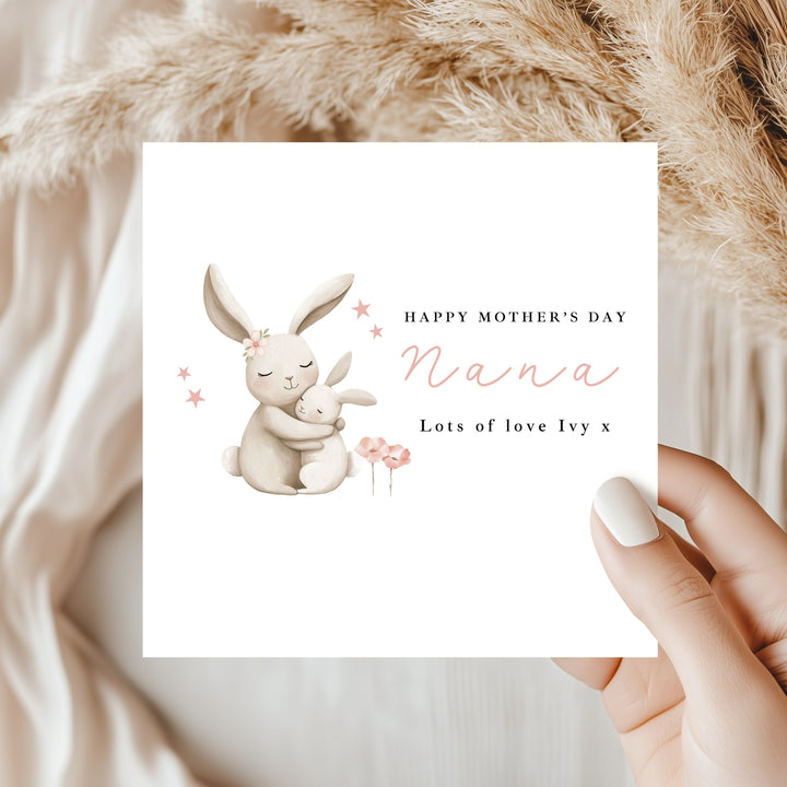 Personalised Pink Bunny Happy Mother's Day Nana Card