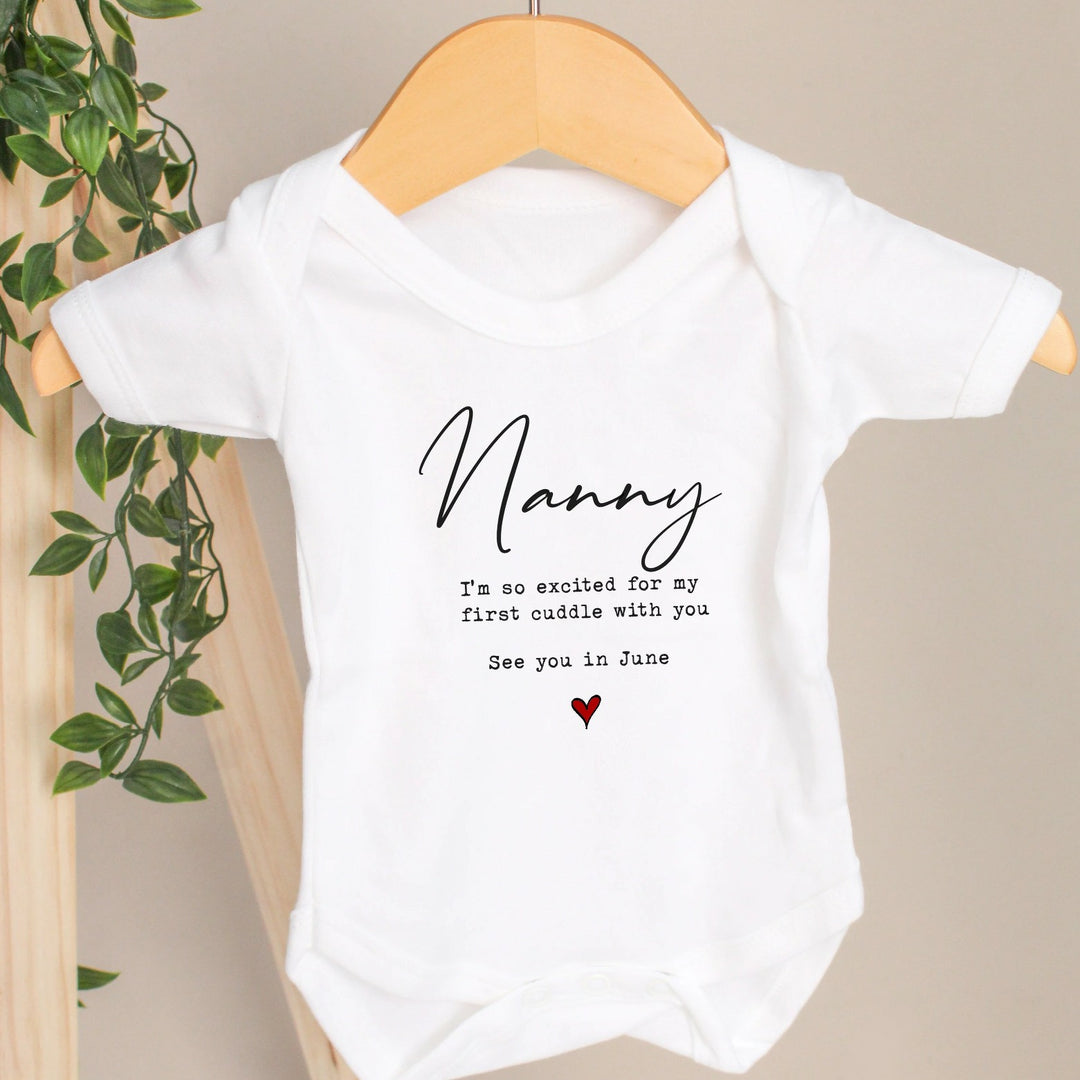 Personalised Nanny Cuddles Baby Announcement Vest