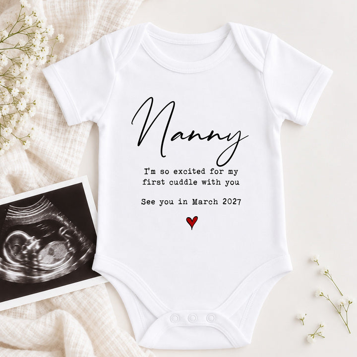 Personalised Nanny Cuddles Baby Announcement Vest