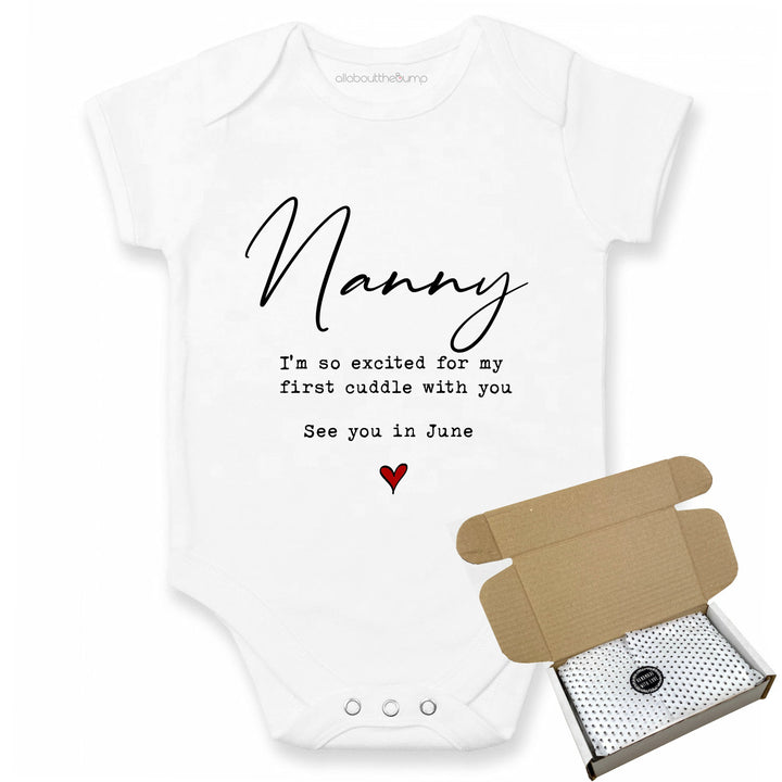 This baby announcement vest can be brought in a box lined with tissue paper