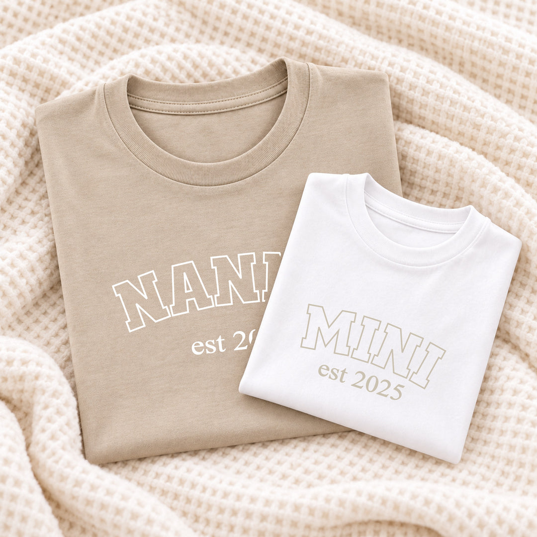 Personalised Beige Est Nanny &amp; Mini Matching Outfits