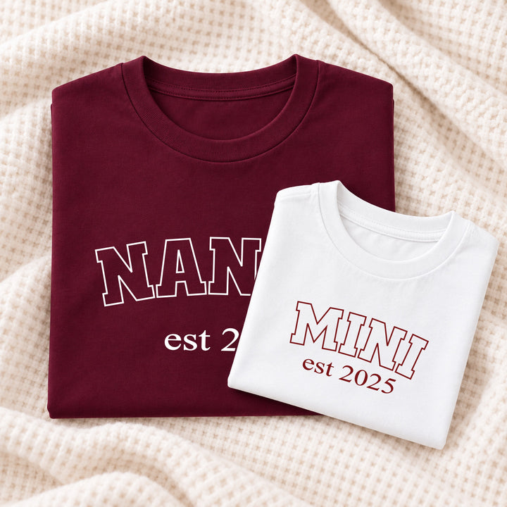 Personalised Maroon Est Nanny &amp; Mini Matching Outfits