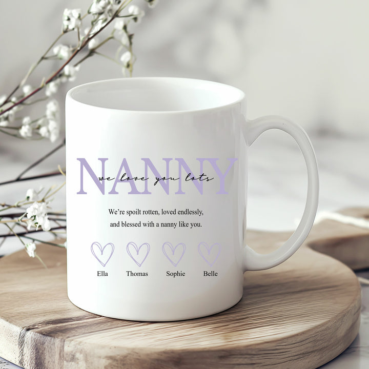 Personalised Purple Nanny We Love You Mug
