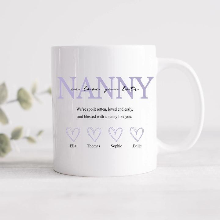 Personalised Purple Nanny We Love You Mug
