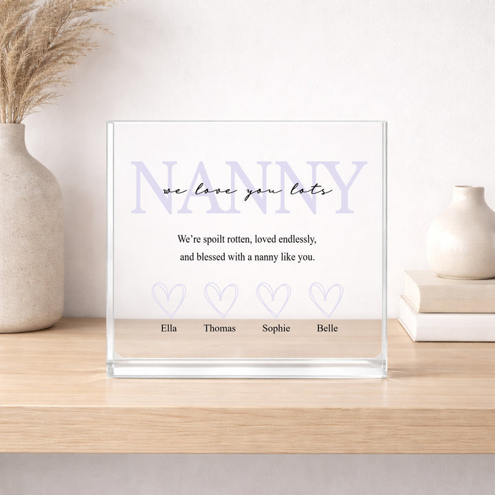 Personalised Purple Nanny We Love You Acrylic Block